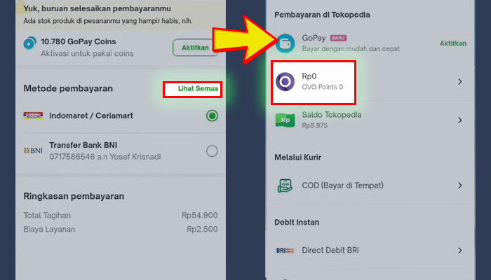 tokopedia metode pembayaran lihat semua - ovo