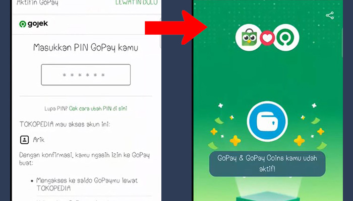 tokopedia pin gopay - sambung akun berhasil