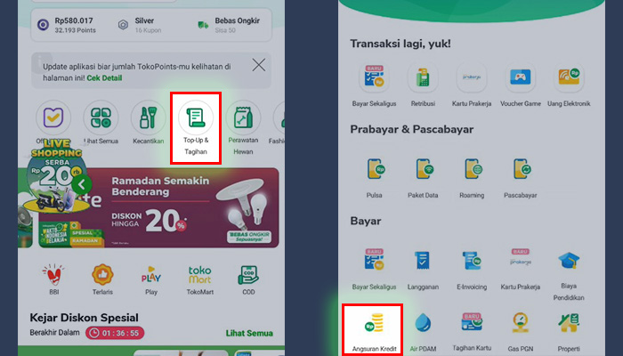 tokopedia top up dan tagihan - angsuran kredit