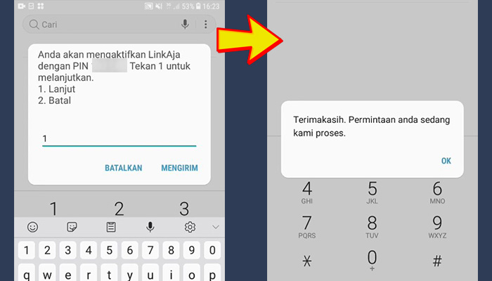 USSD anda akan mengaktifkan linkaja dengan pin - permintaan anda sedang kami proses