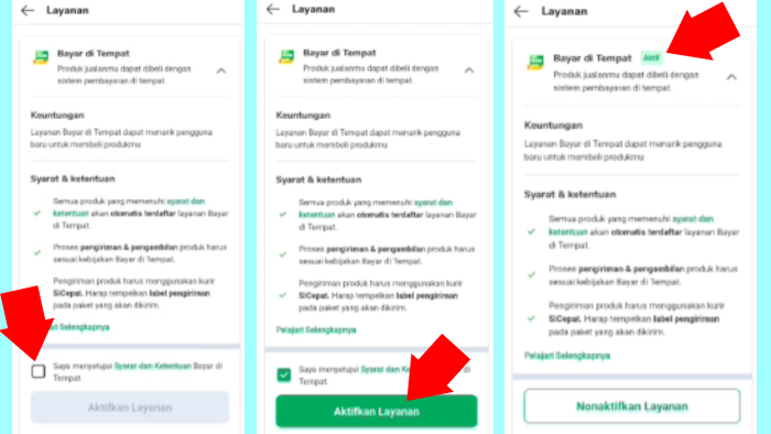 aktifkan layanan bayar di tempat tokopedia