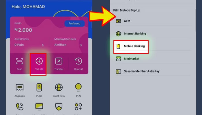 astrapay top up - mobile banking