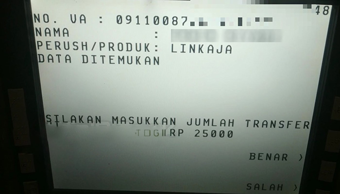 atm bca masukan jumlah transfer linkaja