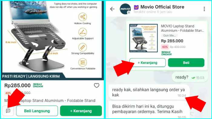 bila perlu chat penjual untuk tanya ketersediaan stok dari penjual tokopedia