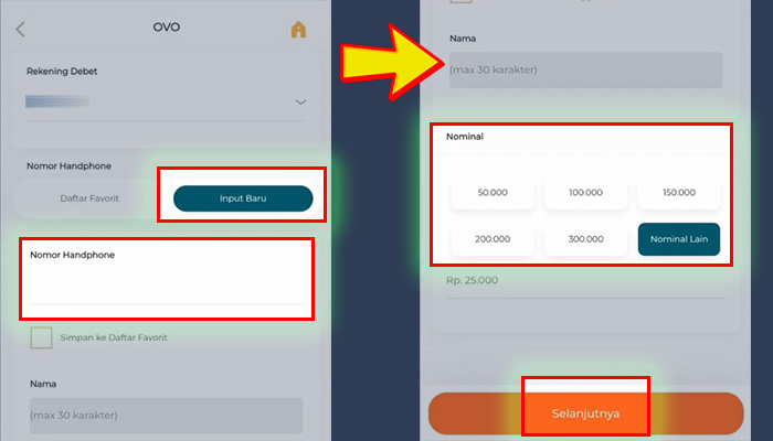 bni mobile input baru nomor rekening - nominal lain selanjutnya