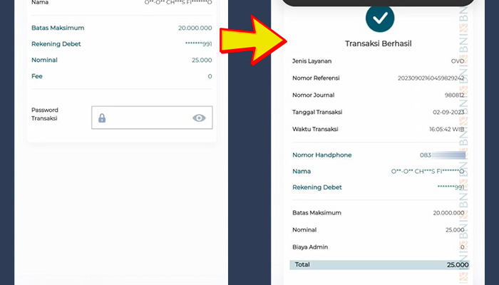 bni mobile konfirmasi password transaksi - berhasil