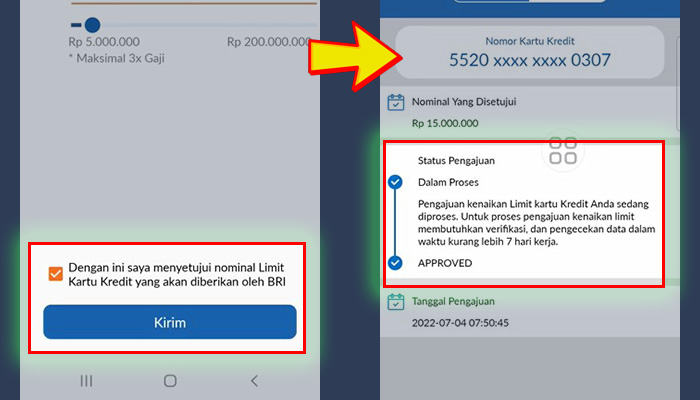 bri credit card mobile request naik limit ovo u card - status