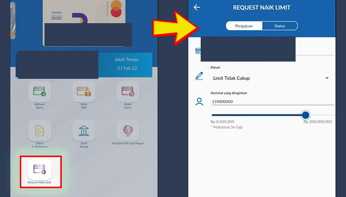 bri credit card mobile request naik limit ovo u card