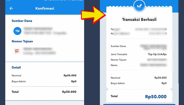 brimo konfirmasi transfer linkaja - transaksi berhasil