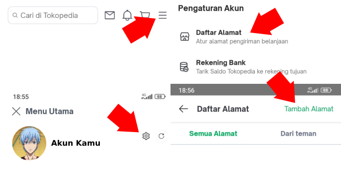 cara ngedaftarin alamat tujuan pengiriman pada tokopedia