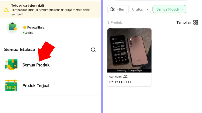 cek tampilan produk pada etalase tokopediamu