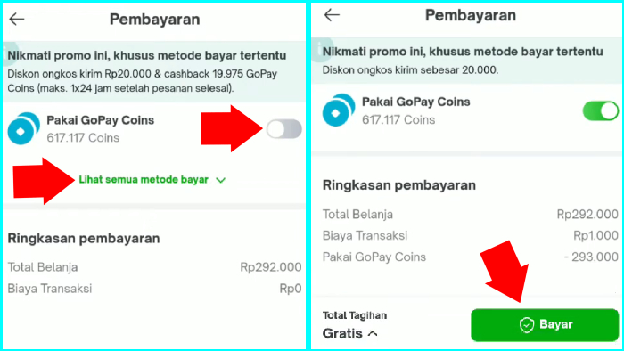 contoh pembayaran dengan gopay coins tekan bayar