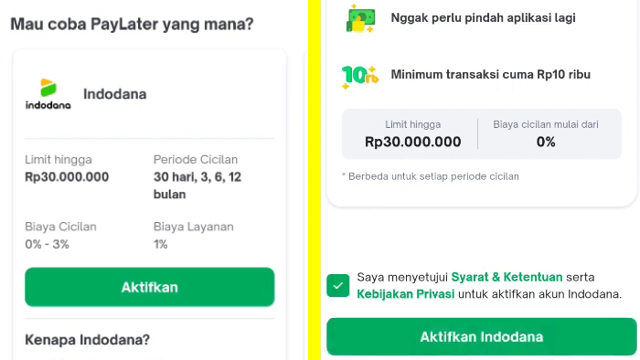 contoh pengaktifan indodana setujui syarat dan ketentuan