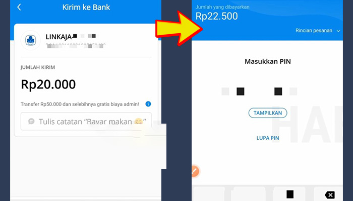 dana jumlah kirim ke linkaja - pin