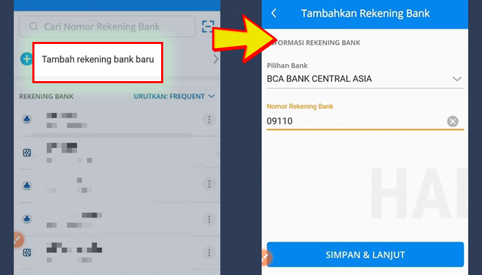 dana tambah rekening baru - bca va linkaja 09110