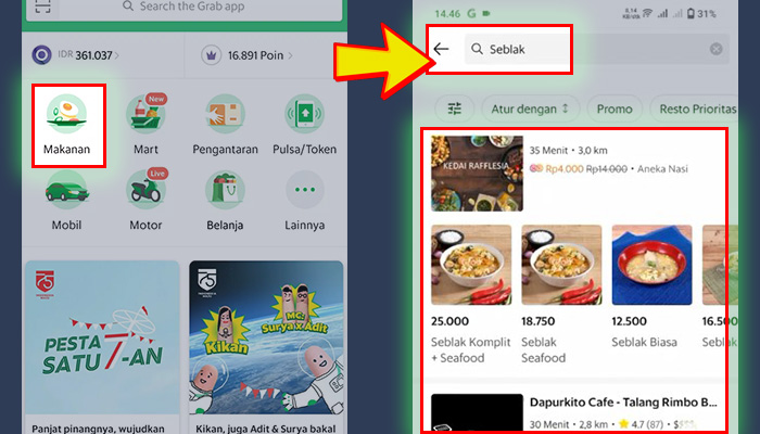 grab makanan - fitur pencarian merchant