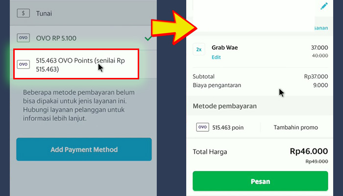 grab ovo points - pesan