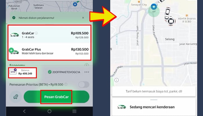 grab pilih kendaraan - ovo - pesan grab car