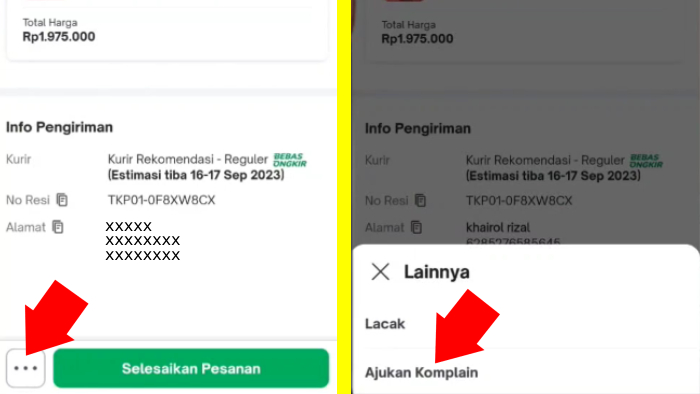 gunakan menu ajukan komplain ketika ingin retur barang di tokopedia