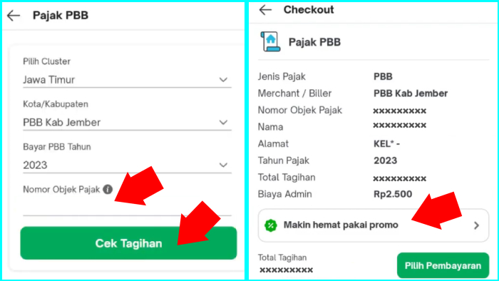 input nomor objek pajak mu lalu pakai promo tokopedia