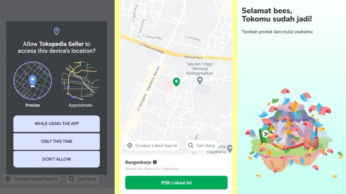 izinkan aplikasi tokopedia seller untuk mengakses device dan pilih lokasi