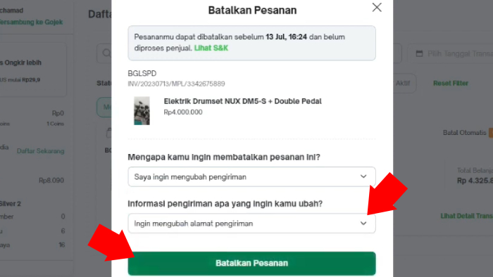 konfirmasi pembatalan pesananmu di tokopedia