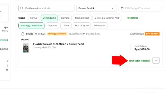 lihat detail transaksi tokopedia