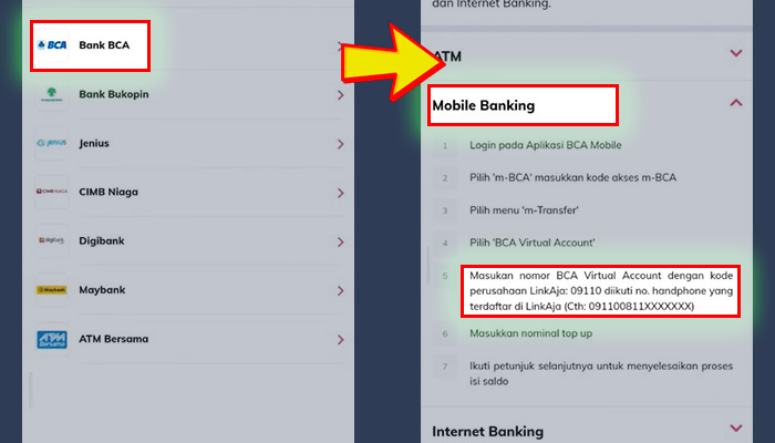 linkaja bank bca - mobile banking virtual account