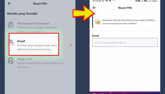 linkaja email - reset pin alamat email