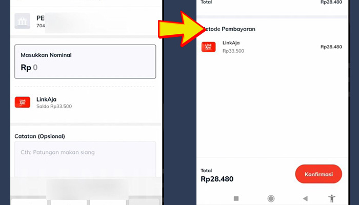 linkaja kirim uang nominal bank permata - konfirmasi
