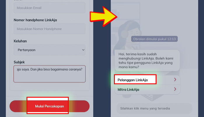 linkaja mulai percakapan - pelanggan linkaja