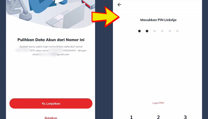 linkaja pulihkan data akun dari nomor ini ya lanjutkan - pin linkaja