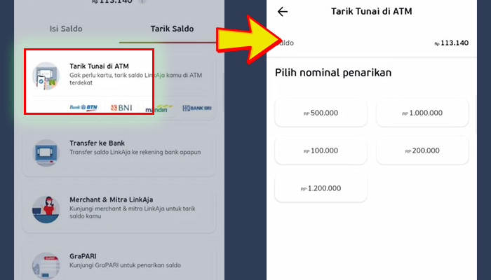 linkaja tarik tunai di atm - pilih nominal penarikan