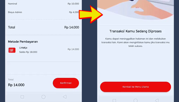 linkaja tinjau dan konfirmasi BRIVA - transaksi kamu sedang diproses