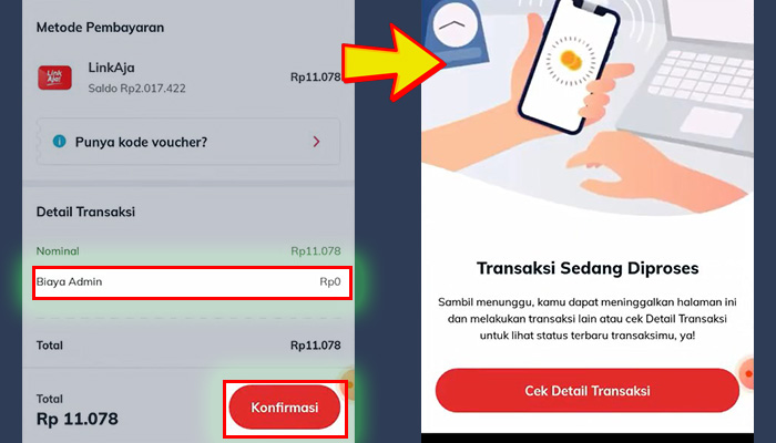 linkaja tinjau dan konfirmasi - transaksi sedang diproses