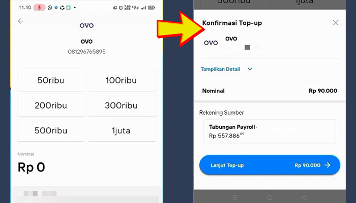 mandiri livin ovo nominal - konfirmasi top up