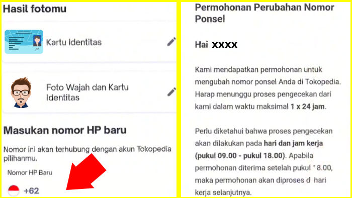 masukan nomor hp baru dan email permohonan perubahan nomor ponsel