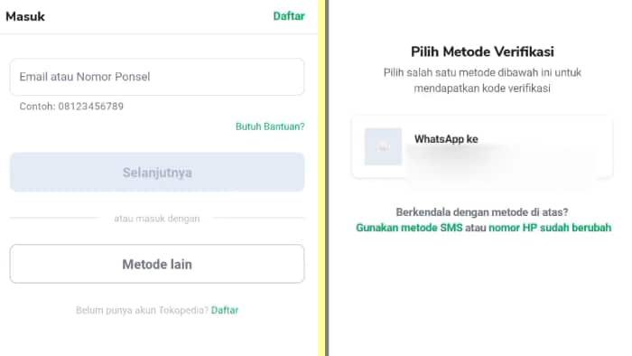 masukkan email atau no ponsel untuk verifikasi ke whatsapp