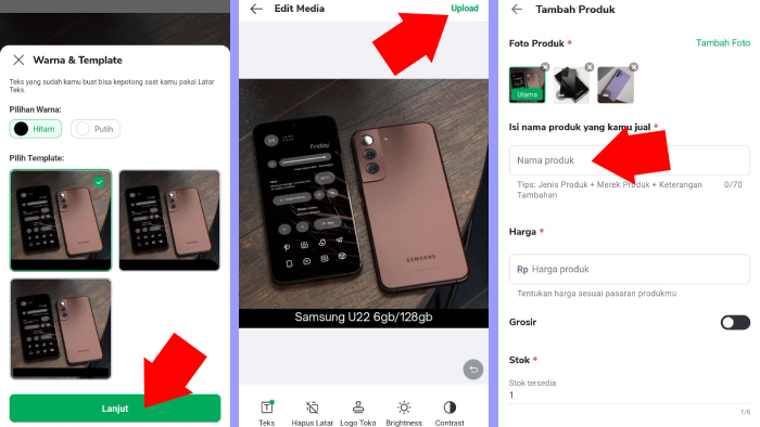 mengupload foto produk dan memberi nama untuk etalase tokopedia