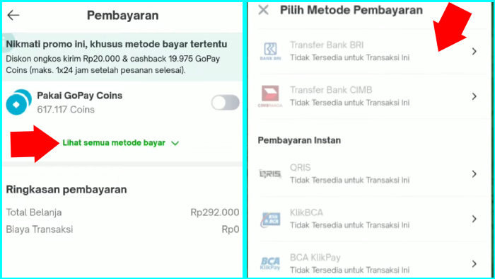 metode bayar lainnya seperti transfer bank dan ibanking