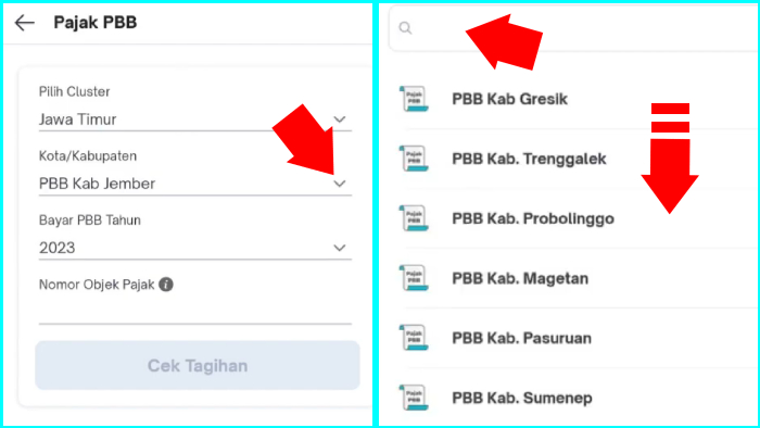 opsi pajak pbb kabupaten kota pada tokopedia