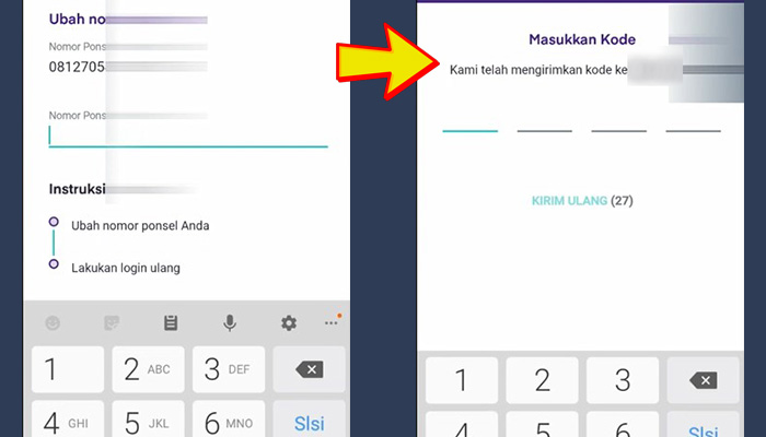 ovo ubah nomor ponsel baru - kode otp