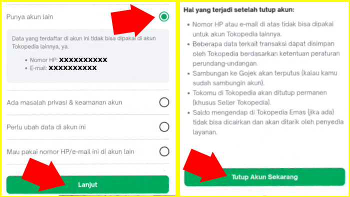 pilih alasan dan tutup akun tokopediamu sekarang