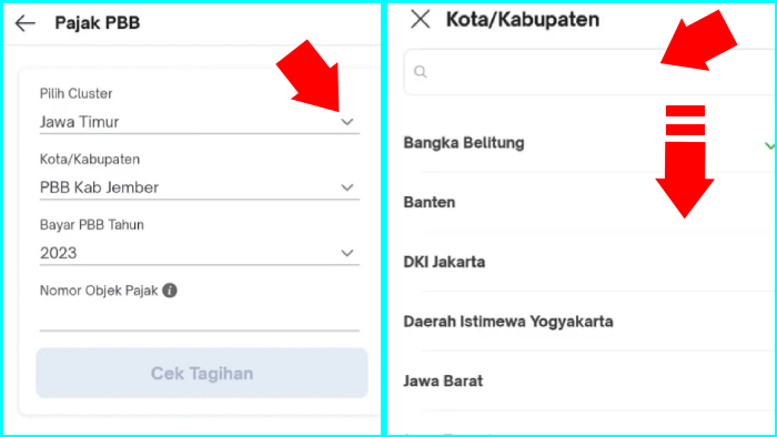 pilih cluster pajak pbb pada aplikasi tokopedia