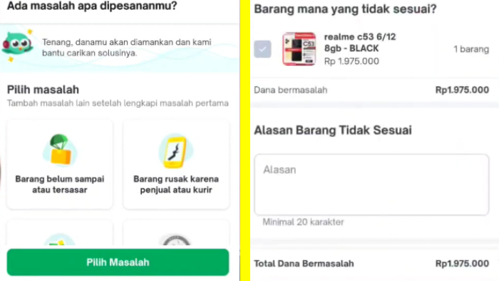 pilih masalah dan alasan retur barang ke penjual tokopedia