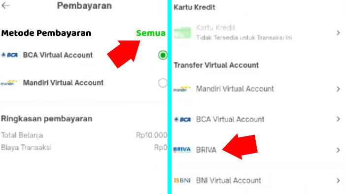 pilih metode pembayaran untuk top up ke tokopedia