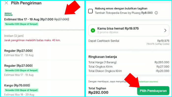 pilih pengiriman dan pembayaran belanjaanmu di tokopedia