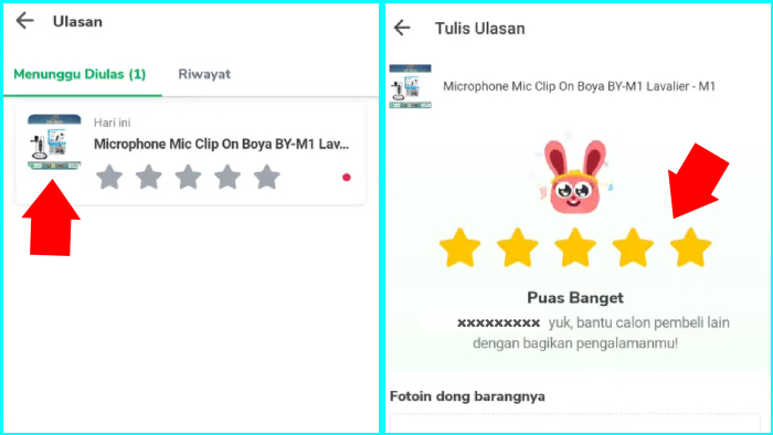 pilih produk yang mau kamu kasih rating di tokopedia