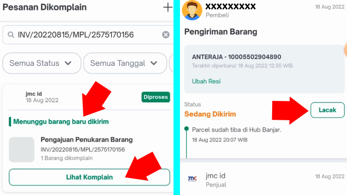 proses retur paket berjalan menuju alamat seller tokopedia