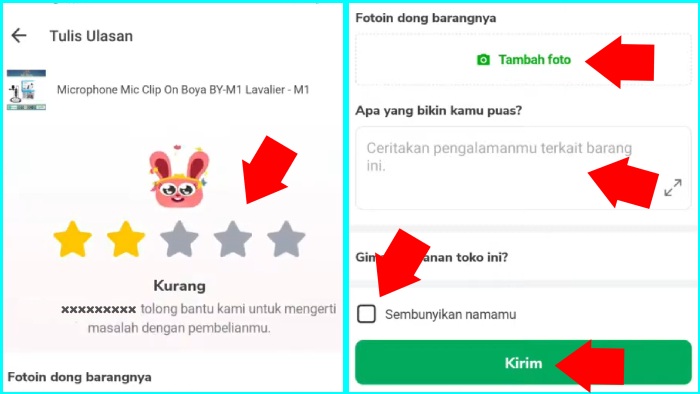 rating kurang tambah foto dan ulasan serta fitur sembunyikan nama